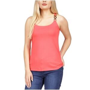 Michael Kors Women Sangria Red Cotton Casual Breezy Three-Ring Tank Top Size S